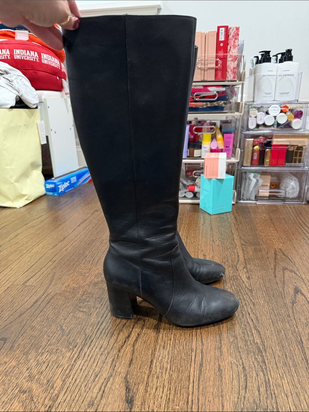 Banana Republic Black Leather Knee-High Block Heel Boots